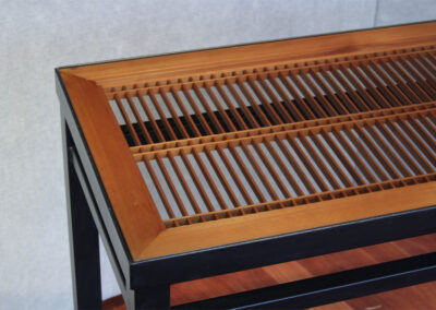 Wood Ranma Panel Tables and Tansu Stands