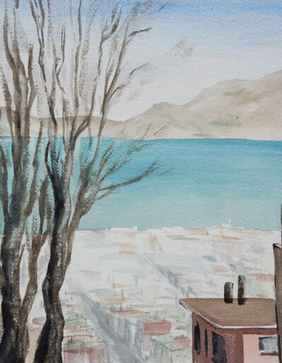 Vintage Watercolor of San FranciscoMarina and Angel Island