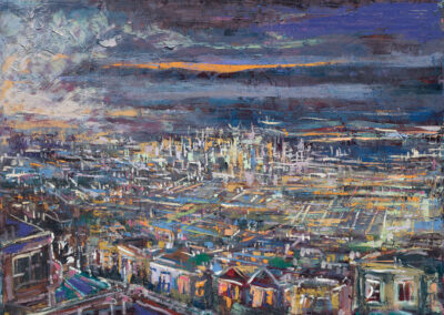 Painterly Oil Painting by Leslie Andelin abstracted view of San Francisco from Liberty Hill