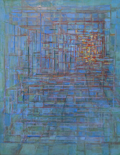 Painterly Oil Painting by Leslie Andelin explore the patterns and repetitions in blue and red