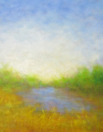 San Francisco Atmospheric Art by Victoria Veedell - pond with yellows and greens