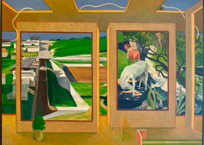 Modern Art Painter William Otton with Gauguin painting and Diebenkorn painting