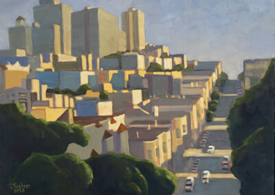 Lawrence Kushner painting #642 titled 'Nob Hill From Russian Hill' - oil on canvas, 30 by 40 inches