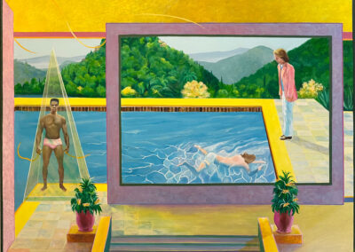 Modern Art Painter William Otton with Hockney painting