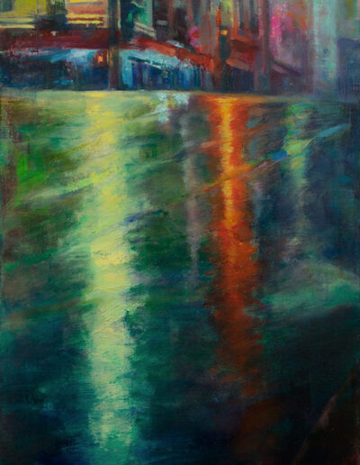 San Francisco Street Reflections at night oil painting