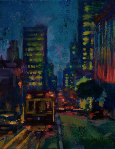 San Francisco cable car painting night scene