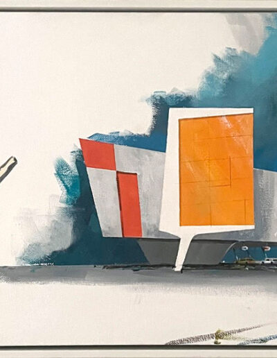 Imagined desert architecture with the context of atomic bomb testing painting