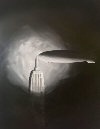 A dirigible moored in the 1930's to the Empire State building. Inspired by architectural illustrator Hugh Ferris