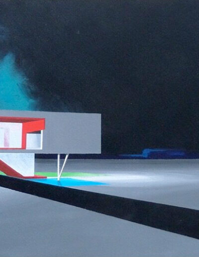 Imagined architecture of a house in the desert. painting