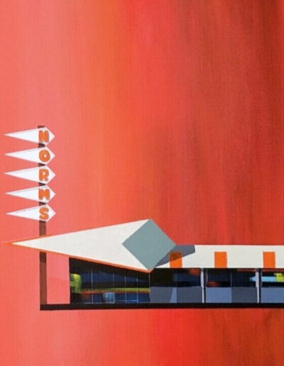 An example of Googie architecture. NORMS opened on La Cienega Boulevard in Los Angeles painting